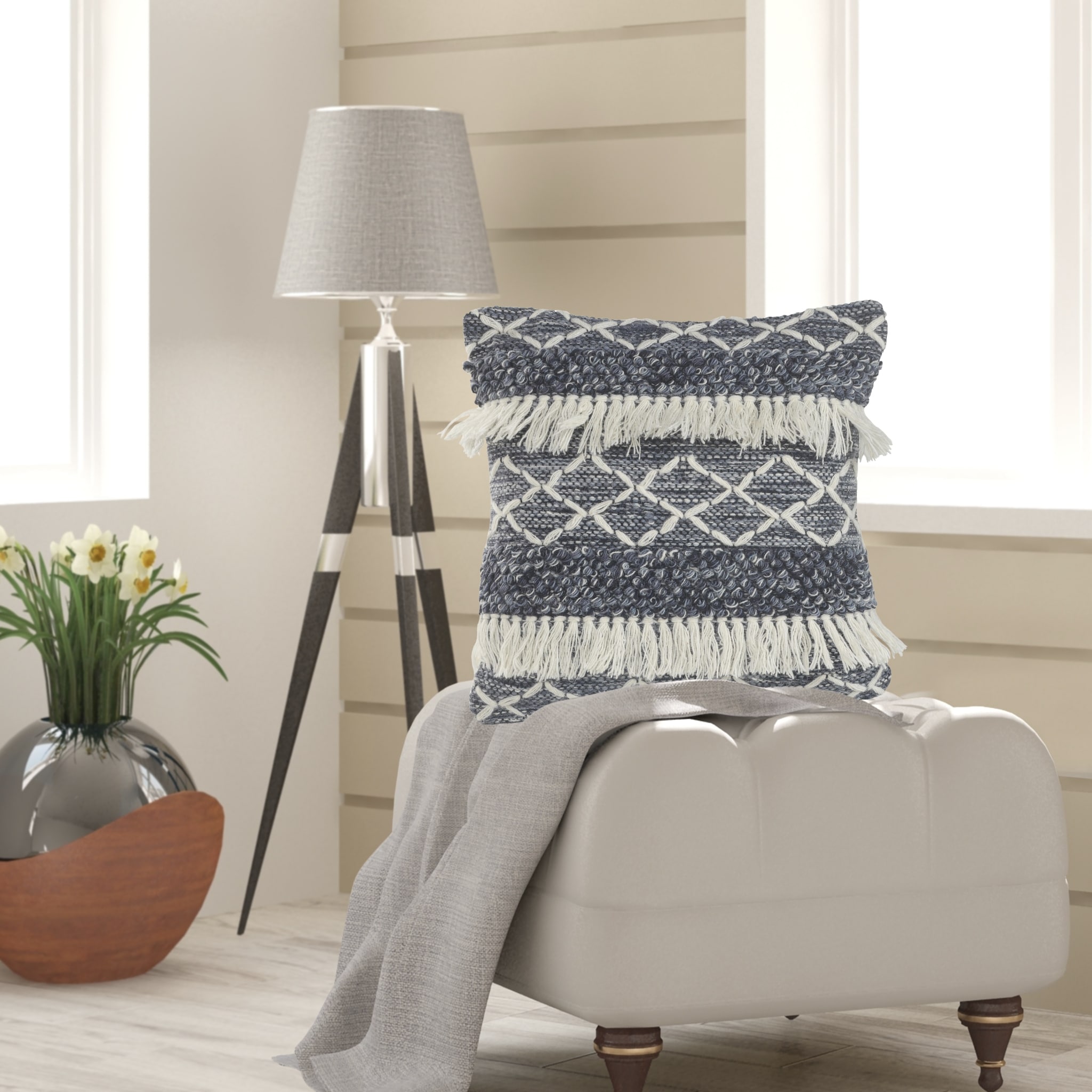Ivory fringe pillow discount